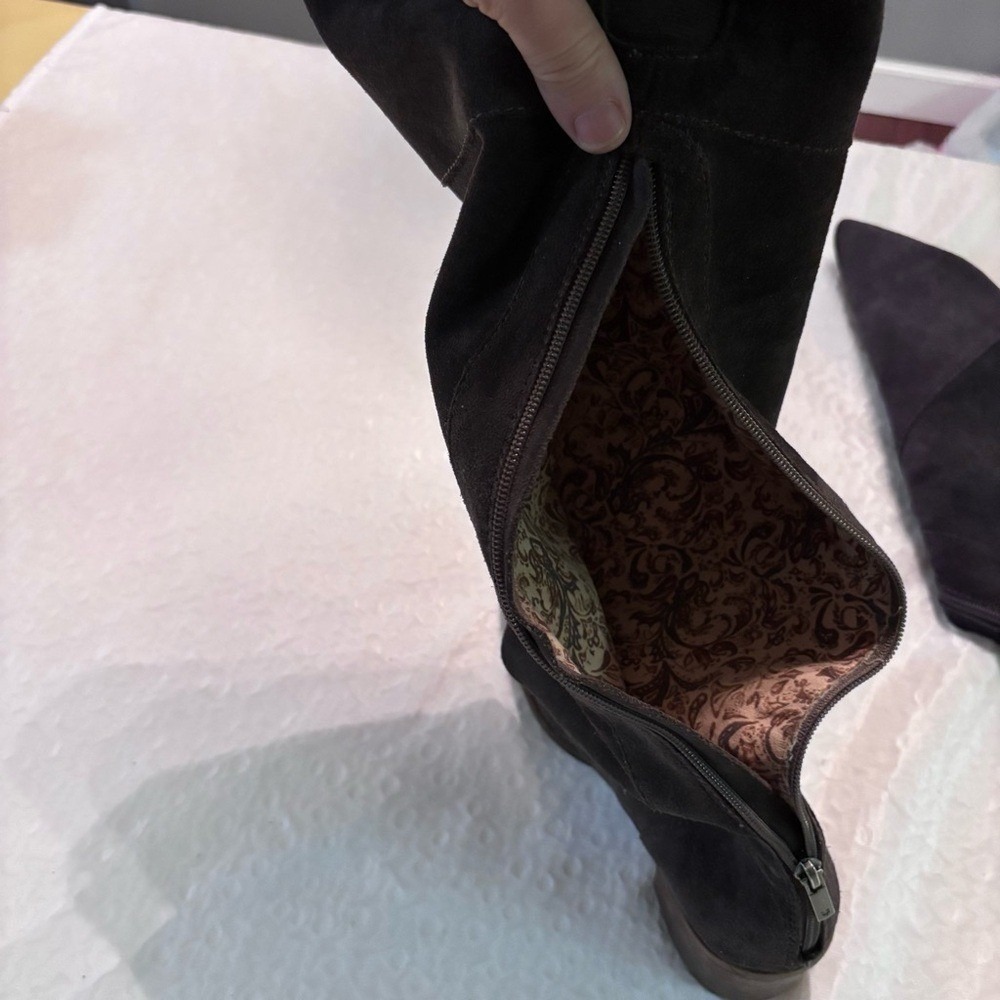 Lucky Brand Rayla Gray Suede Over the Knee Boots | Block Heel, Boho Chic, 9 - Picture 4 of 12